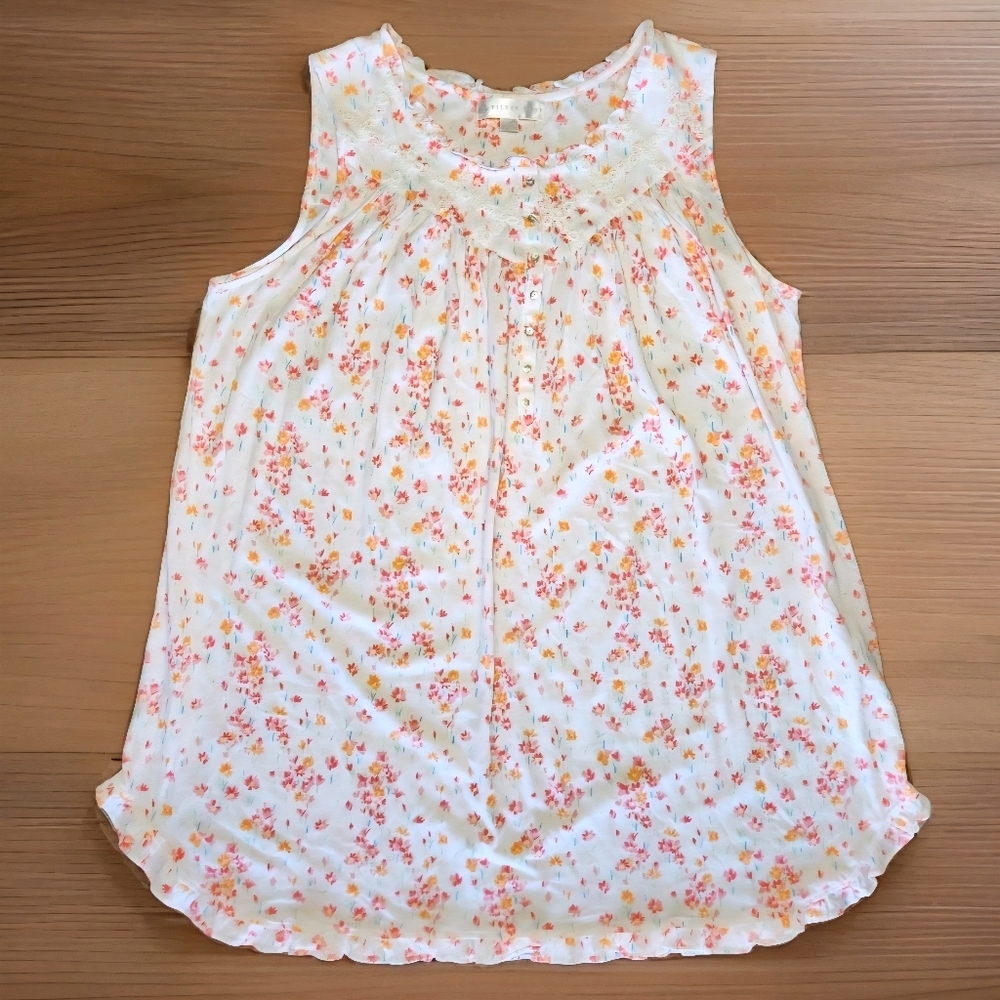 Eileen West Floral Cotton Lace Chemise Nightgown XL Romantic Cottagecore Sleep - Picture 2 of 11
